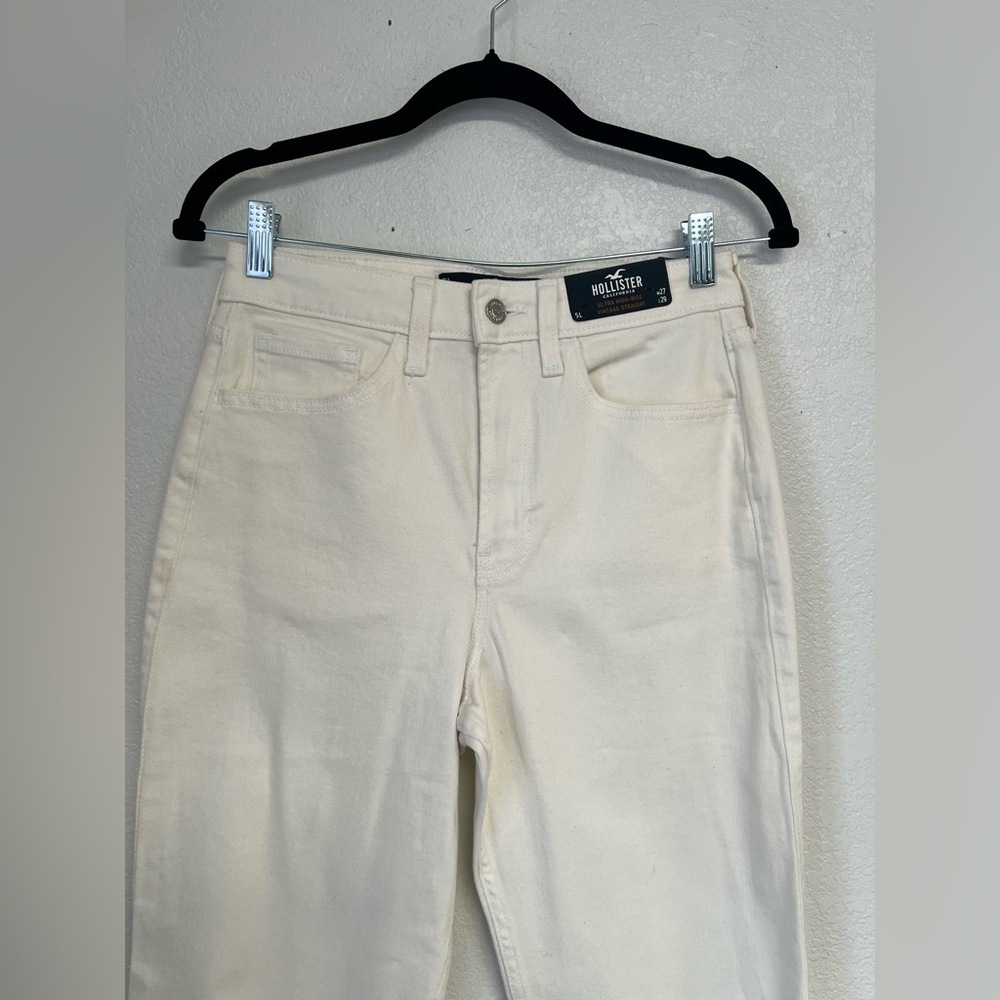 Hollister Ultra High Rise Vintage Straight Jeans Cream White Raw Hem Size 5L W27 - Picture 2 of 7